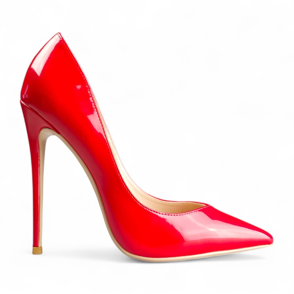 Femme LA Red Patent "Rum" Vegan Leather Pumps - Size 38 - Picture 2 of 6